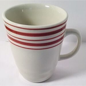 Gibson Everyday Red Stipe 10 oz. Coffee Mug Ceramic Cup Beige
